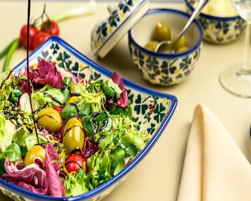 fresh mediterranean salad with olive oil and vegetables